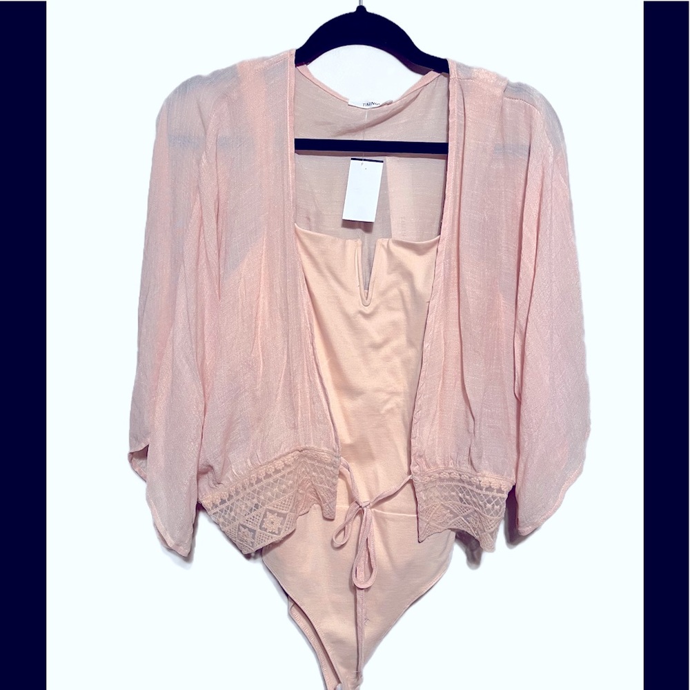 Two piece set body suit with coverup